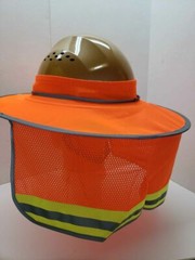 Orange Hard Hat Sun Shade Visor Full Brim Mesh Neck HI VIS REFLECTIVE STRIPE