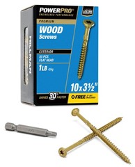 Power Pro Premium Exterior Wood Screws, #10 x 3-1/2″ x 3-1/2″, Bronze