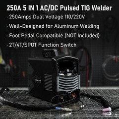250A TIG Welder AC/DC with Pulse Spot TIG Stick 110/220V Aluminum Welding