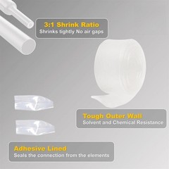 10-100ft Clear 3:1 Ratio Heat Shrink Tubing Φ1/4″ 6.4mm Dual Wall Adhesive Lined
