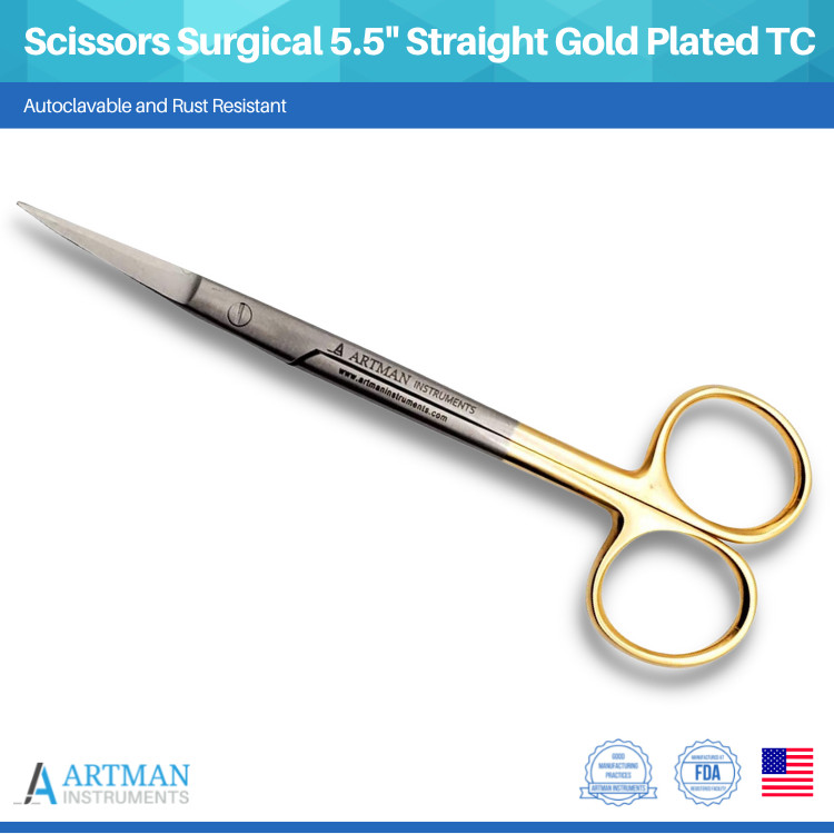 Scissors Surgical 5.5 Straight Gold Plated Handle Tungsten Carbide ARTMAN