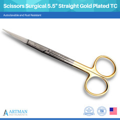 Scissors Surgical 5.5 Straight Gold Plated Handle Tungsten Carbide ARTMAN