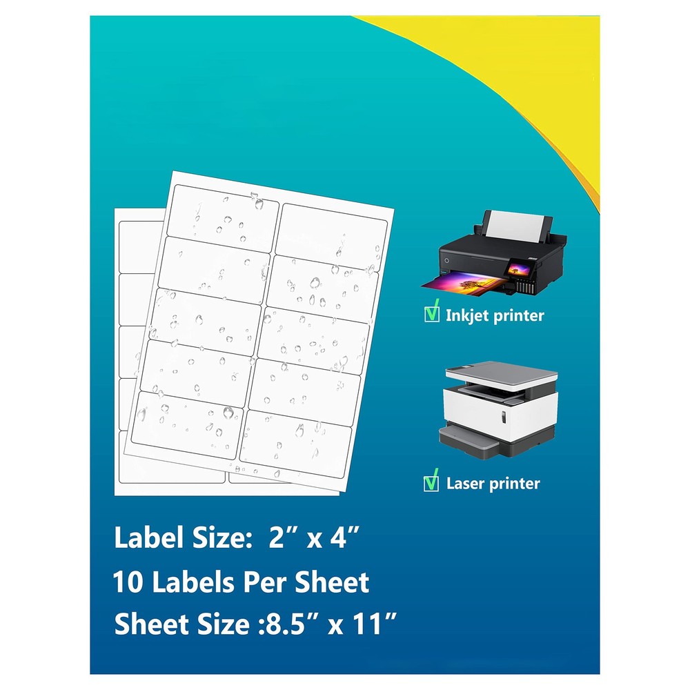 200 Pcs 4×2 Inch Glossy Vinyl Labels, Printable Waterproof Stickers, White