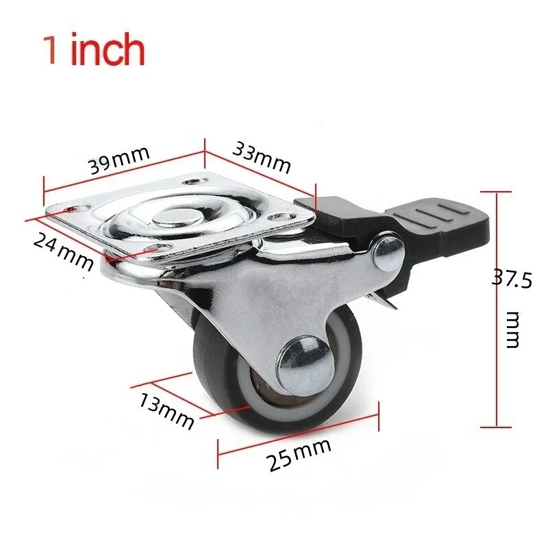 1 & 2 inch swivel caster wheels 4pcs soft rubber with brake universal trolley