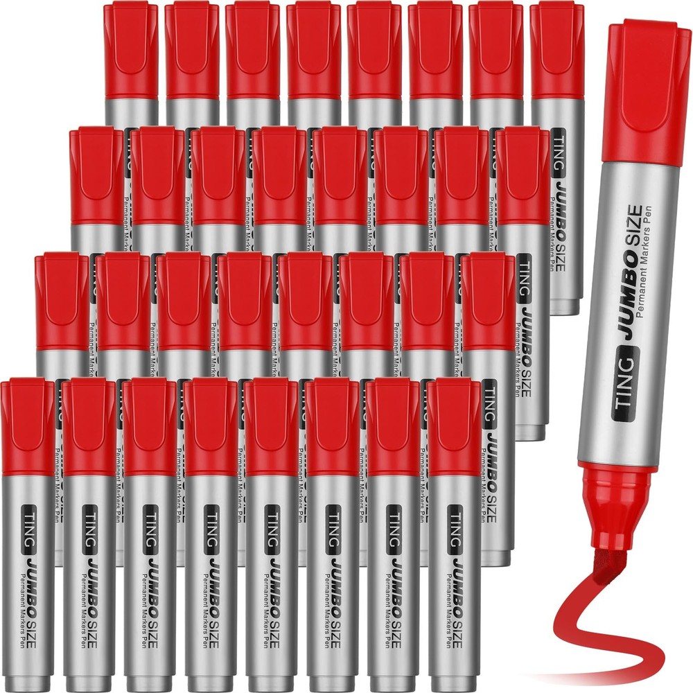 32 PCS Red Jumbo Permanent Markers Bulk Large Chisel Tip Waterproof