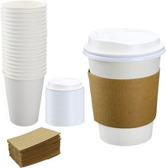Disposable Coffee Cups with Lids, 12 oz 20 pcs White Paper Coffee Cups with Lids