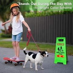 24 Inches Kids Playing Sign 4PACK Green Children at Play Safety Reflective
