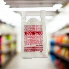 Thank You T-Shirt Carry-Out Bags Disposable Plastic Bags with Handles 1/6 Barrel