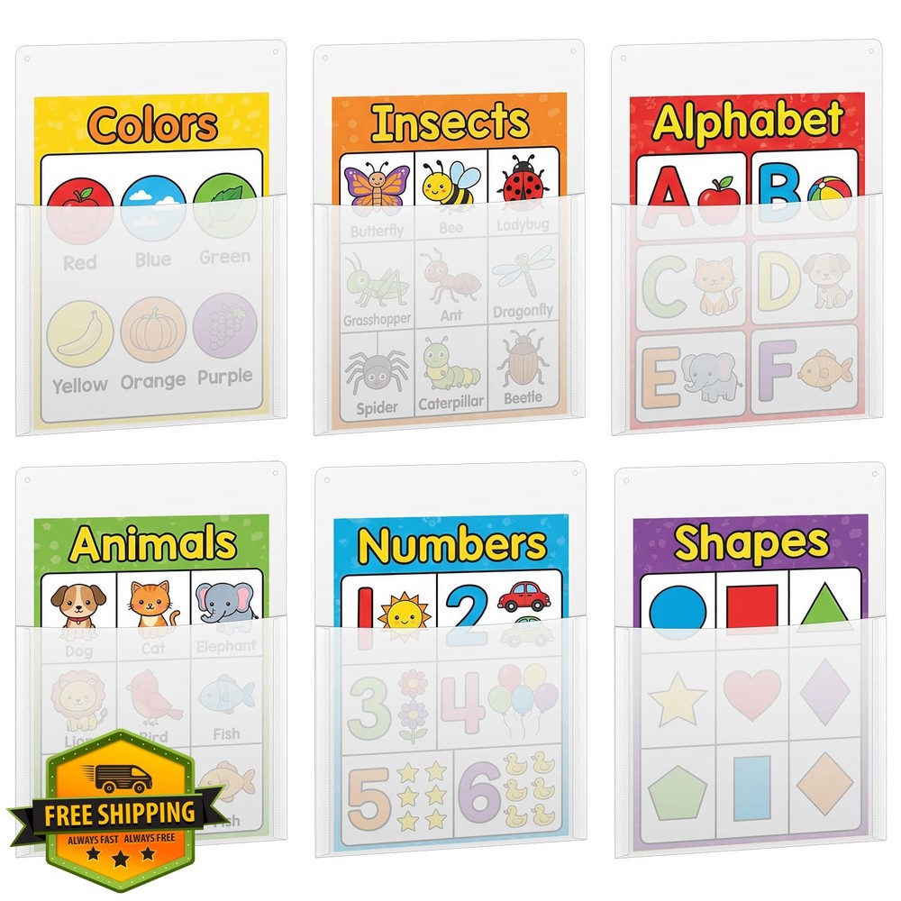 Fuutreo Wall Pockets 6 Pcs Clear 12.6″ x 9.4″