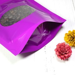 Reclosable Zipper Purple Mylar Foil Stand Up Freeze Dried Candy Window Bag Pouch