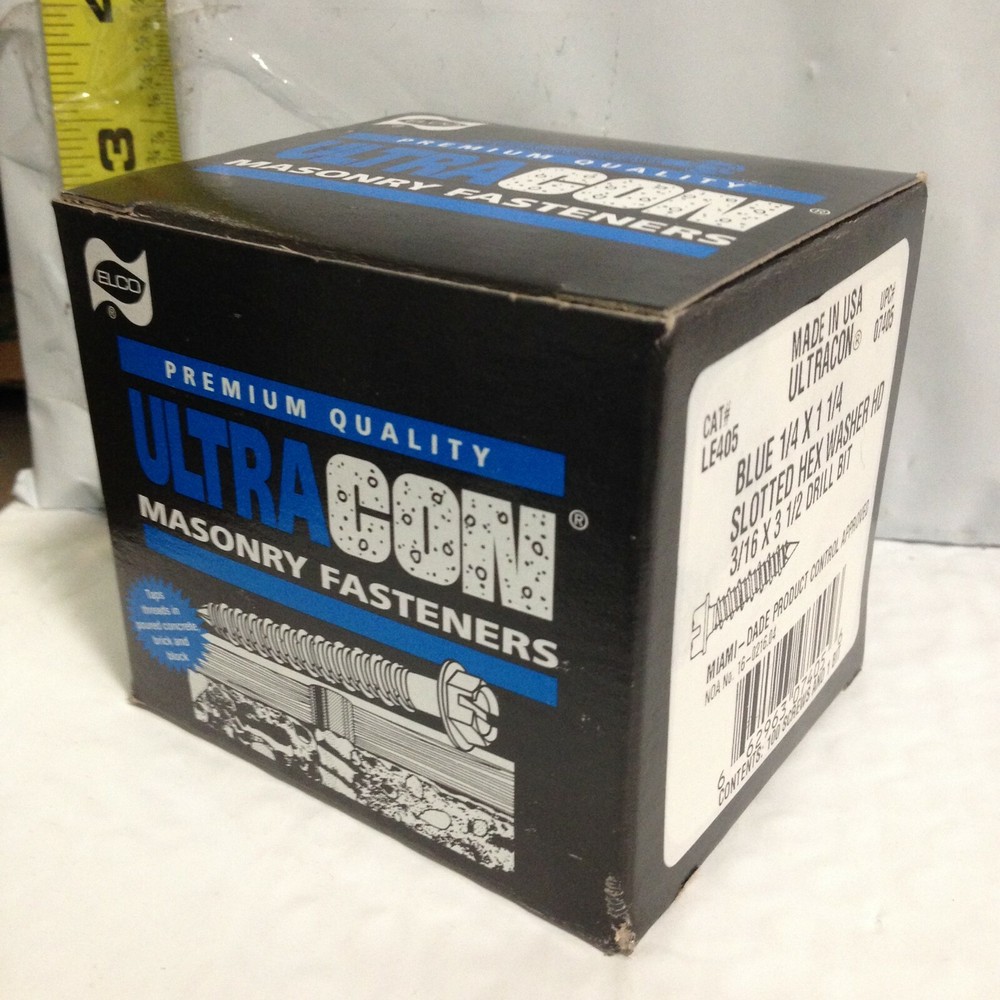 New Elco Ultracon Concrete Masonry Screws, 1 1/4″, Box Of 100 Count + Drill Bit