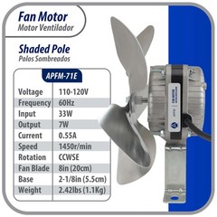 Appli Parts APFM-71E 7W refrigeration condenser and evaporator motor 115V 60Hz 0