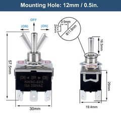 Momentary 6Pin Toggle Switch 30A 12VDC/ 20A 120VAC ON/Off/ON 3 Positions Elec…