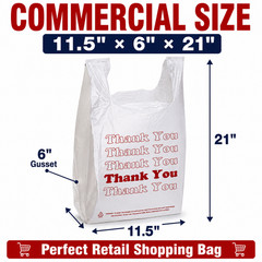 Bags 1/6 Large 21 x 6.5 x 11.5 “Thank You” T-Shirt Plastic Grocery Shopping 0.48