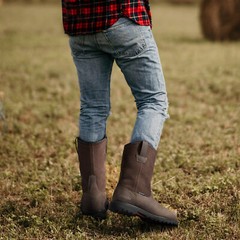 HISEA NINGO Men Steel/Soft Toe Wellington Work Boots Leather Western Cowboy Boot