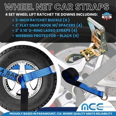 4 Sets 2″ x 10′ Ratchet w/Flat Snap Hook Wheel Lift Lasso Strap Tow Truck Towing