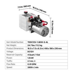 Uimoso 4 Quart Double Acting Hydraulic Pump Dump Trailer Pack DC 12V Power Unit