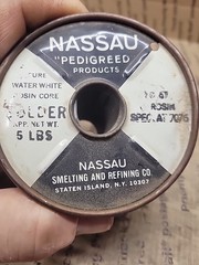 Vintage Nassau Pure Water White Rosin Core Solder  Spec-7076 4lb. roll