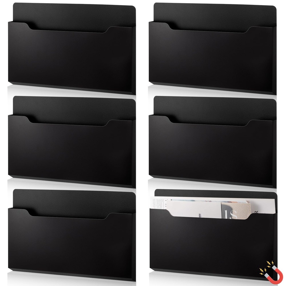 Fuutreo 6 Pcs Magnetic Wall File Organizer 8.3 x 13.8 Inch, Black