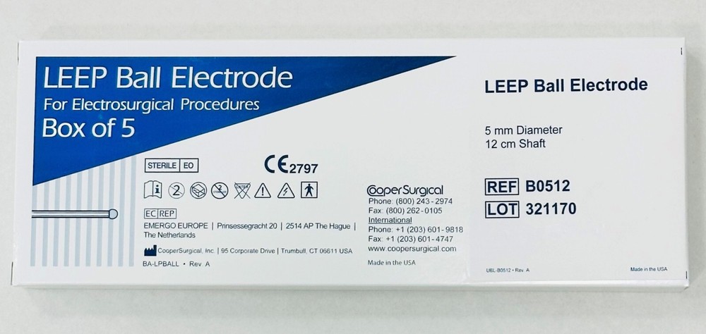 *5-Pieces* Cooper Surgical LEEP Ball Electrode 5mm Diameter 12cm Shaft B0512