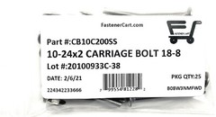 (25) 10-24×2 Carriage Bolts Stainless Steel 18-8 (25 PCS) Fast Free Shipping