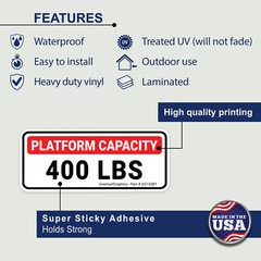 (2 Pack) Platform Capacity Sticker 400 lbs (181 kg) Safety OSHA Laminated Decal