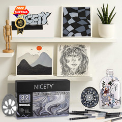 NICETY 32 Colors Acrylic Paint Markers, Pens 1 Count (Pack of 32), Grey