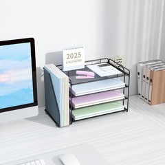 Compact Black Paper Organizer with Vertical File Holder – Ideal for Modern Desks