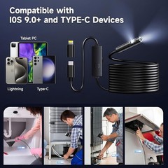 1920P HD Endoscope Borescope 8mm Inspection Snake Camera for iPhone Android iOS