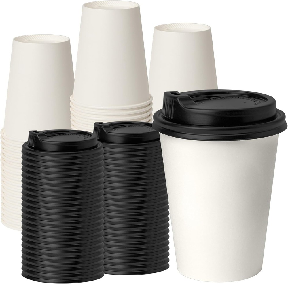 50 pack] Disposable Coffee Cups with Lids 12 oz, Hot Paper Cups with Lids, To Go