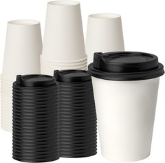 50 pack] Disposable Coffee Cups with Lids 12 oz, Hot Paper Cups with Lids, To Go