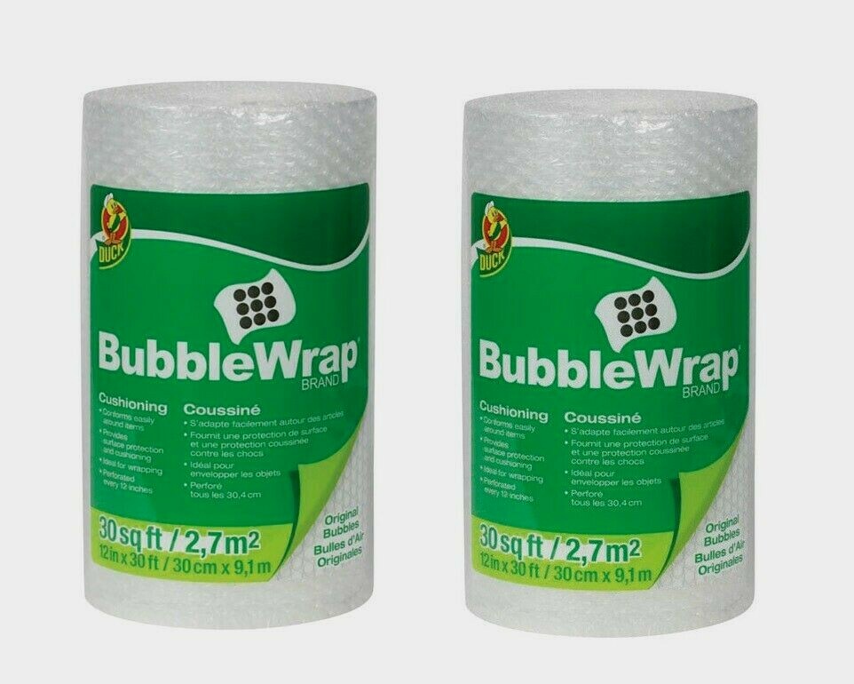 2pk Duck 12″ x 30′ BUBBLE WRAP Cushioning Fill Box Mail Ship Move Storage 286681
