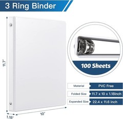 12 Pack White 0.5-inch 3-Ring Binders 100 Sheets Plastic Office School