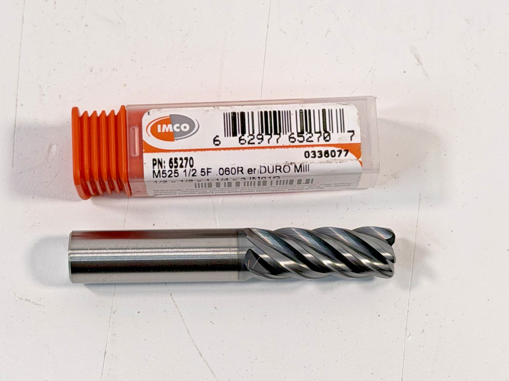 IMCO 65270 M525 enDURO 1/2″ Carbide End Mill 5 Flute 0336067 .060″ Corner Radius