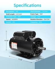 5HP SPL Air Compressor Electric Motor 230V 3450RPM 7/8″ Keyed Shaft Single Phase