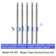 Vakker 5pc Dental HP 703 Carbide Burs Taper Flat End Cross-Cut 2.35mm Shank