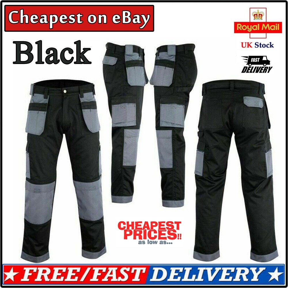 Men’s Cargo Trousers Work trouser knee pad pocket Black Grey Khaki Heavy duty
