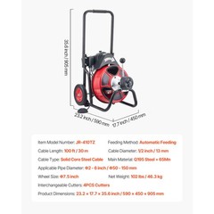 Uimoso Electric Drain Cleaning Machine with 100 FT x 1/2 In Cable and Auto Feed