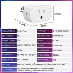 Smart Home Plug, 2.4GHz WiFi Smart Socket, Works with Alexa & Google Assistan…