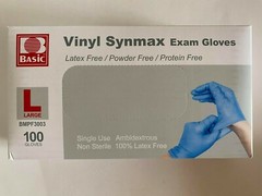 ( LOT OF 10 ) Basic Vinyl Synmax Exam Gloves ( 100 gloves each ) LARGE BMPF 3003