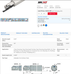 ISCAR FACE GROOVING TOOL HOLDER MIFHR 12.7C-8 MIFR 8-2.00-0.20 CARBIDE INSERTS