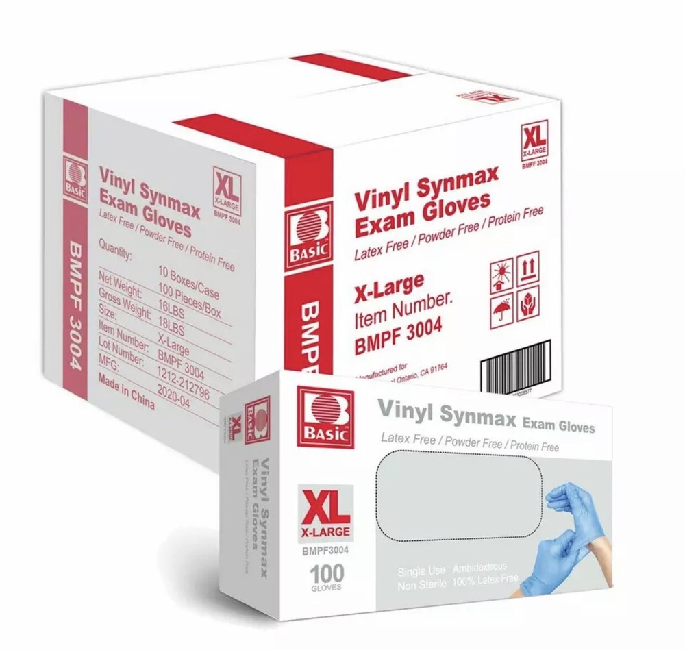 Basic Synmax Vinyl Exam Gloves – Latex/Powder-Free – XLarge, 1000pcs/case 10