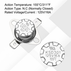 2 Pcs KSD301 Thermostat 155°C/311°F 16A NC Adjust Snap Disc Temperature Switch