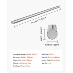 Uimoso 2PCS Linear Motion Rod 25 mm x 1000 mm Carbon Steel Shaft for Operation