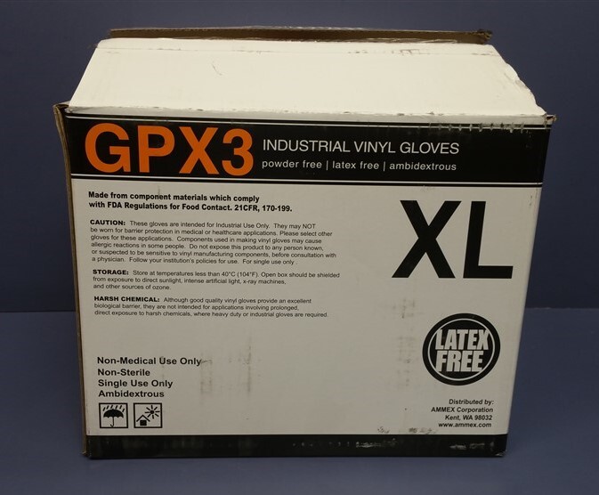 (1000 Gloves) AMMEX GPX3 Industrial Latex-Free Vinyl Glove EXTRA LARGE
