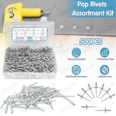 500pcs Pop Rivets Assortment Kit 14 Size SAE Assorted Aluminum Blind Rivets Set