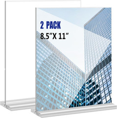 KOOLDE Acrylic Sign Holder 8.5X11 Inches 2 Pack T Shape Desktop Display Stand Ve