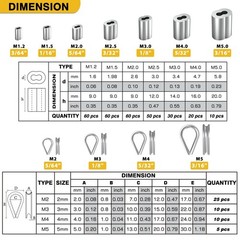 Sanuke 340PCS Stainless Steel Wire Rope Cable Thimbles 340pcs assortment kit