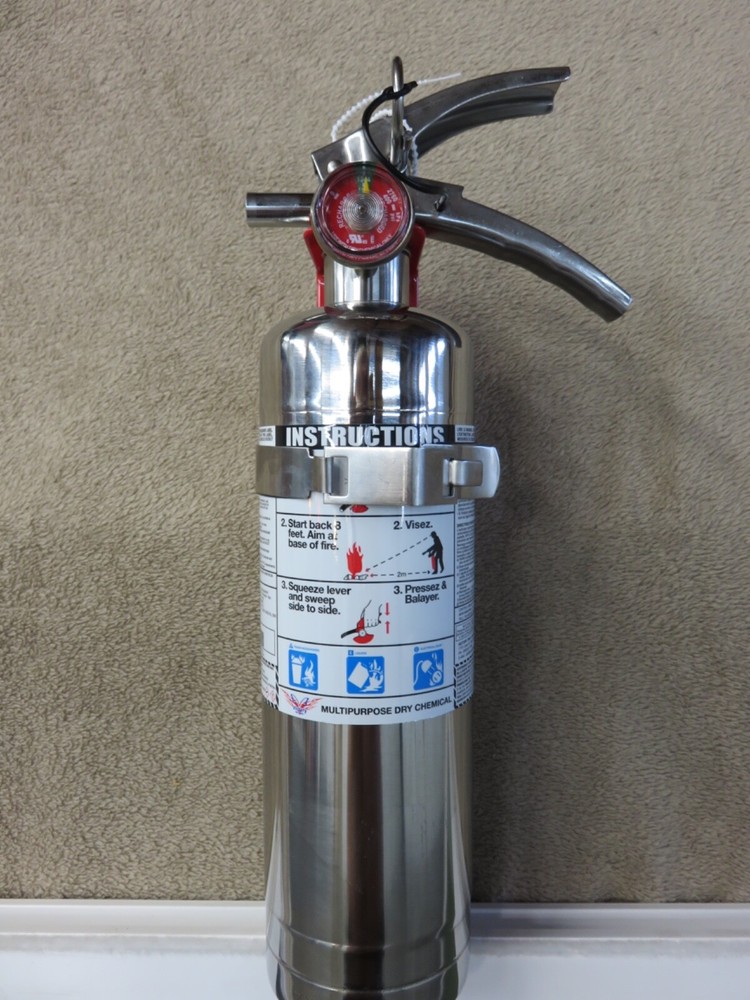 🧯2025-2.5 lb CHROME/STAINLESS STEEL ABC FIRE EXTINGUISHER W/VEHICLE BRACKET NEW