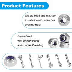 Yinpecly 40PCS M8 Locknuts M8x1.25mm Nylon Insert Hex Lock Nuts 304 Stainless…